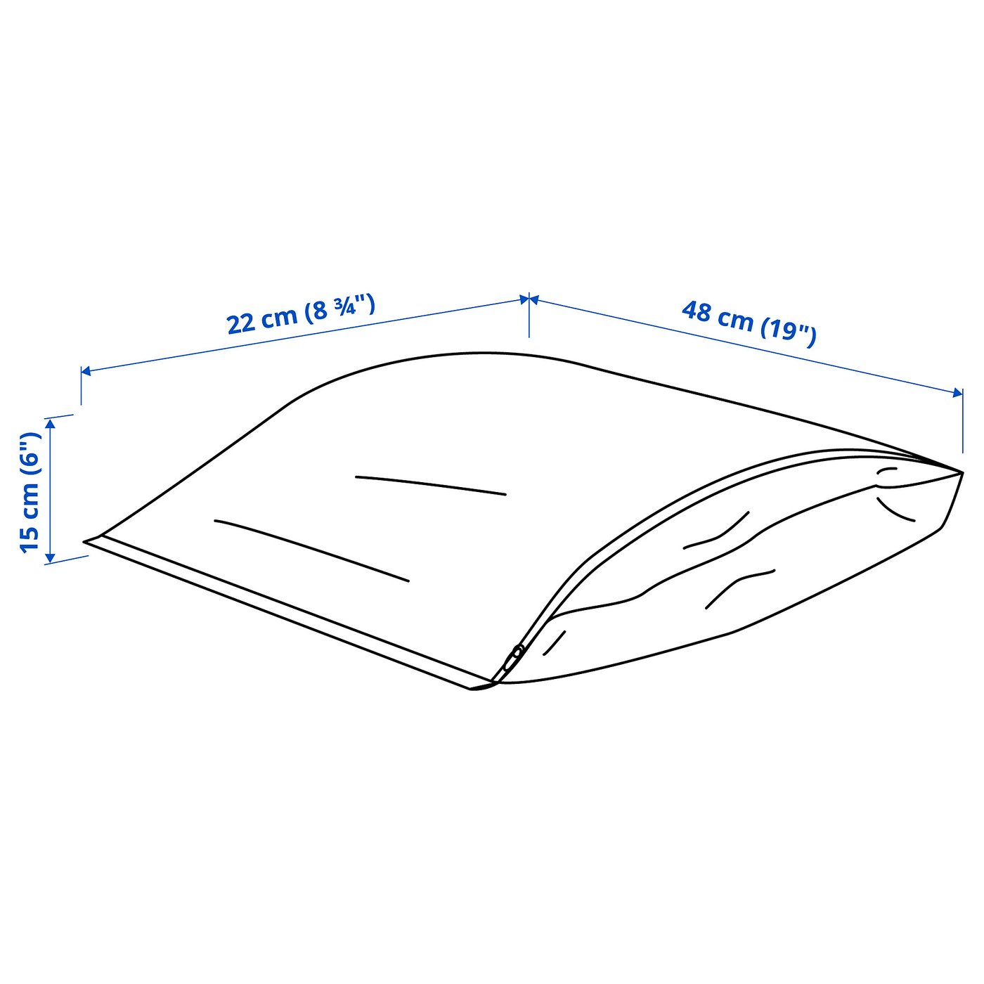 48×22cmと展開時15cmを示す公式寸法図