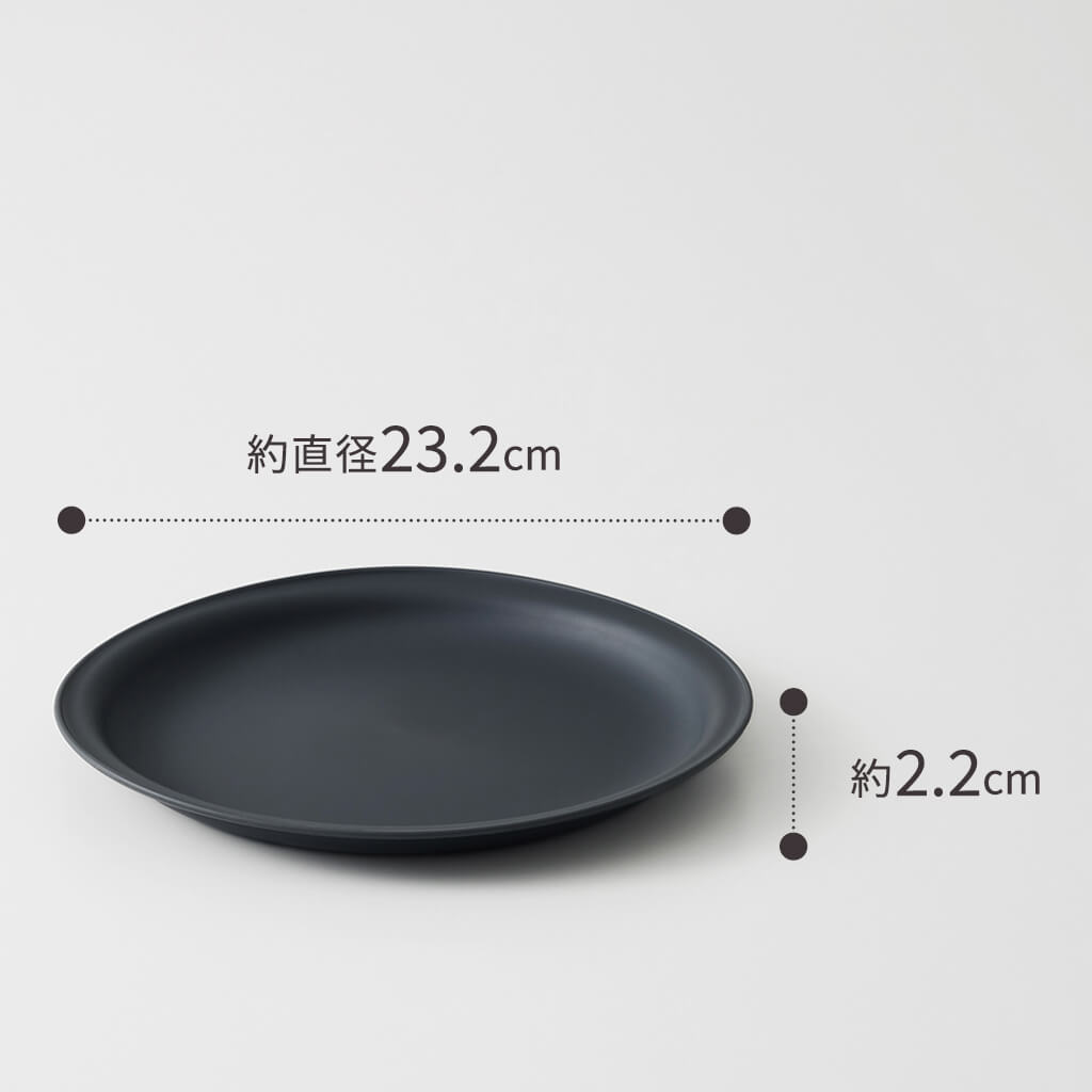 トレーの公式寸法。約直径23.2×高さ2.2cmです。